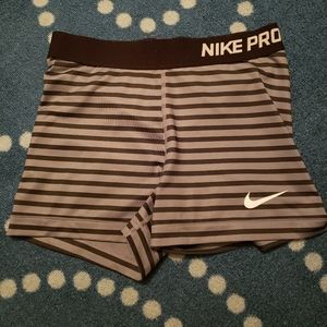 Nike Pro black and grey striped gym shorts